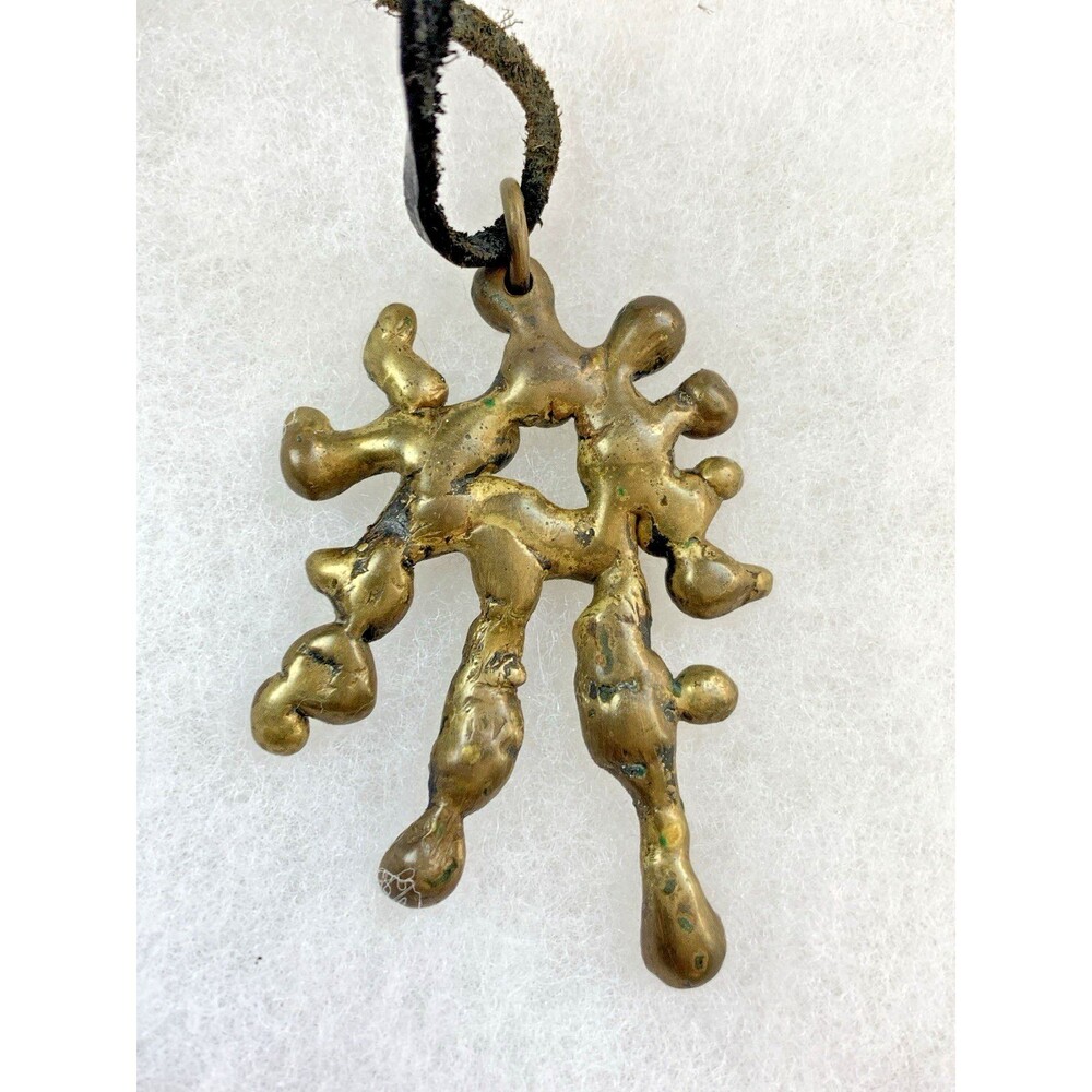 Vintage Brutalist Cast Brass Organic Abstract Pendant Modernist Studio Artisan